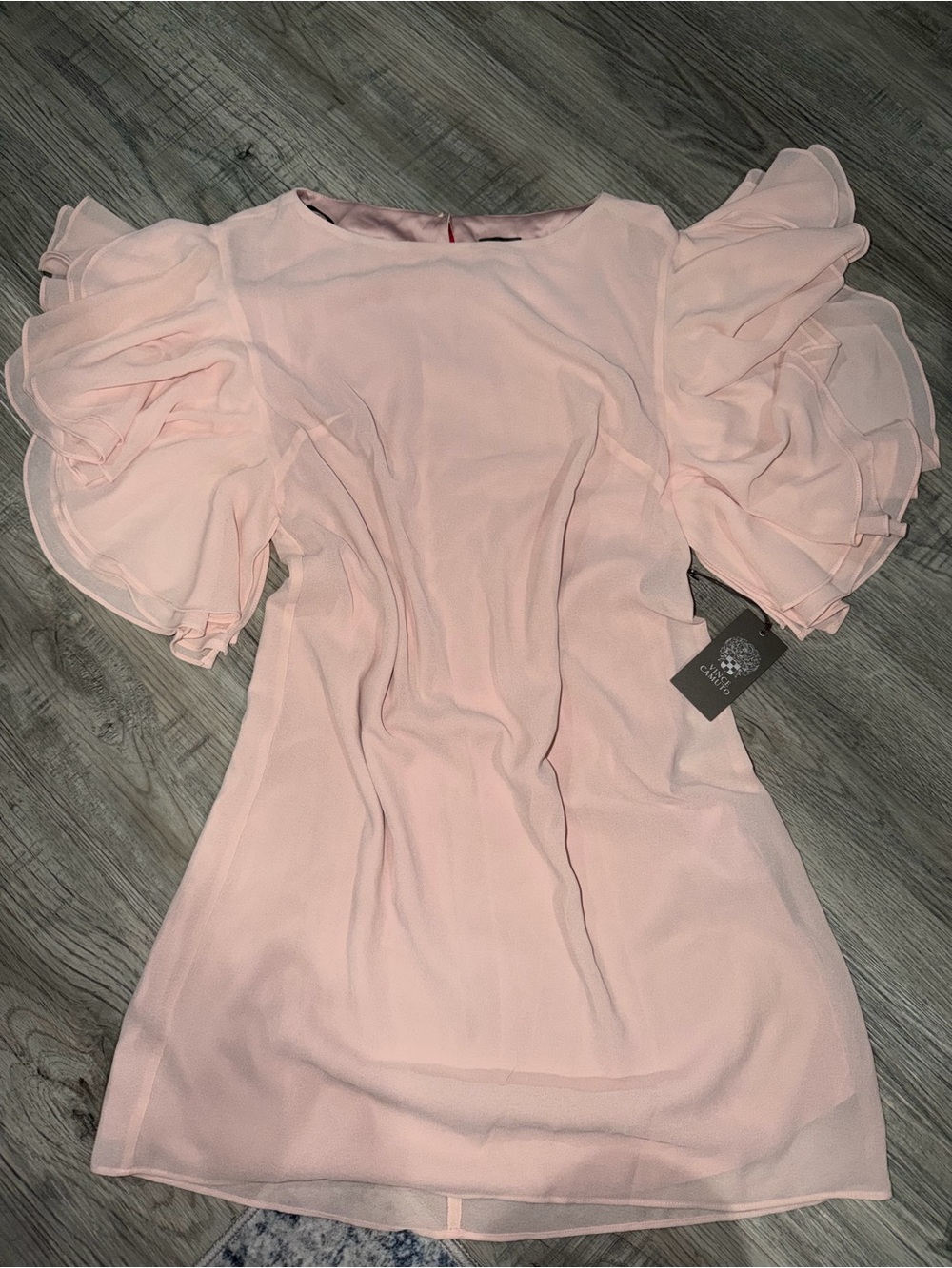 Vince Camuto Pink Ruffle-Sleeve Chiffon Mini Dress